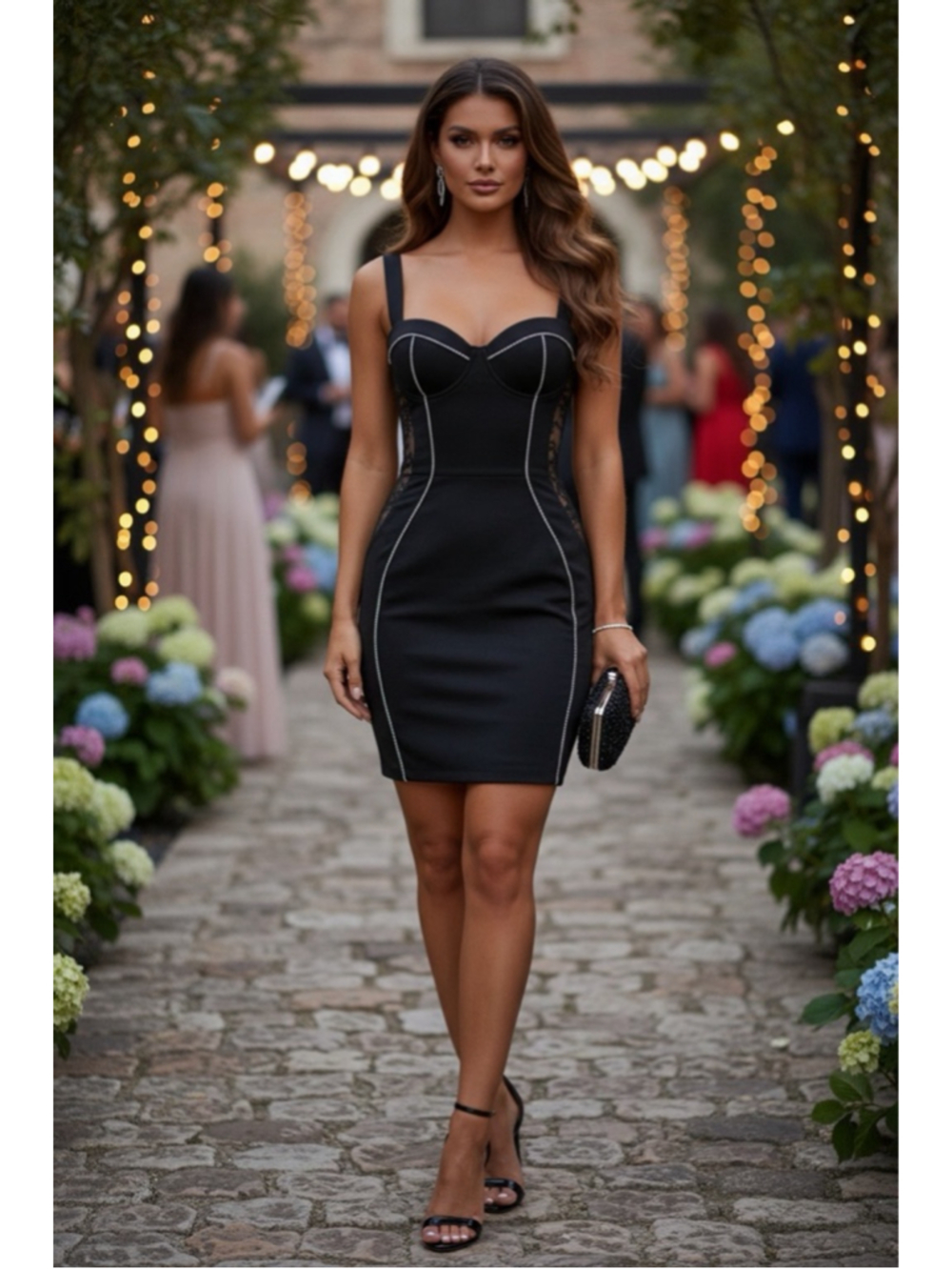 TA3| Lushy Rhinestone Bodycon Mini Dress| Black| L| regular/long | NWT|